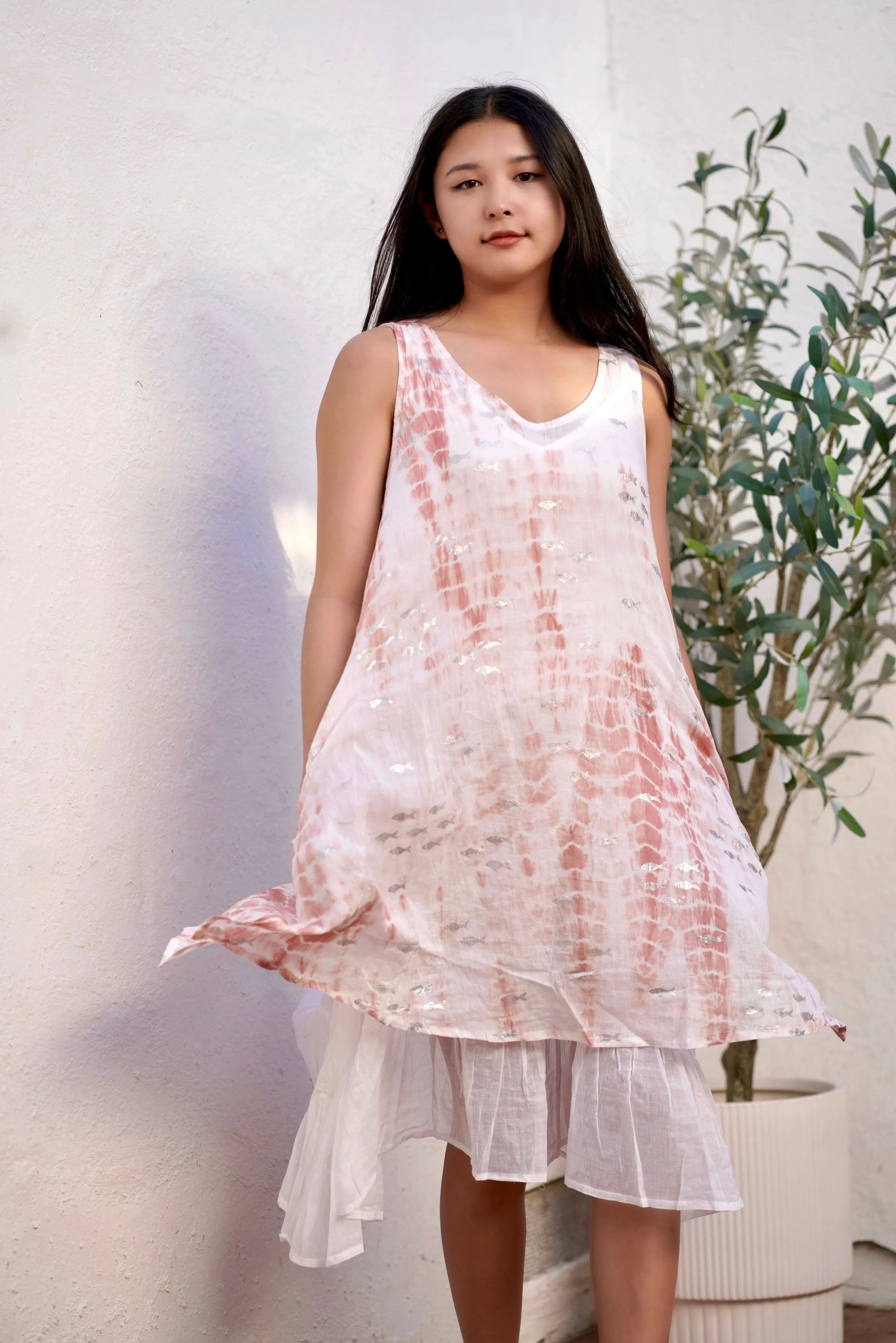 Manami Shibori Dress Coral