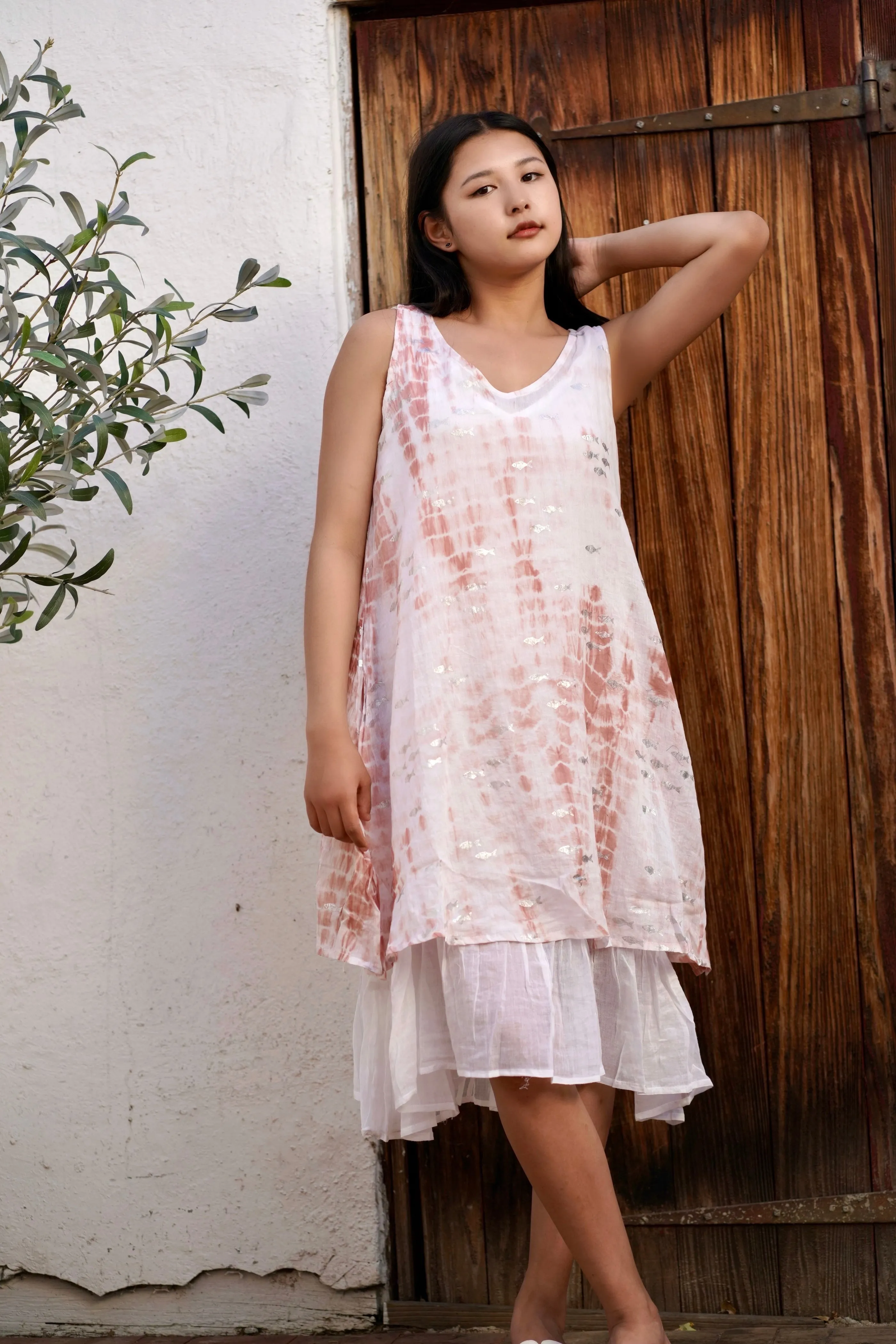 Manami Shibori Dress Coral