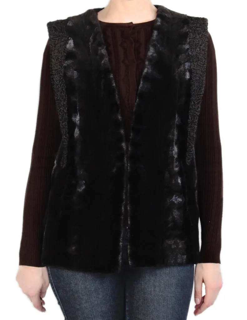 MEDIUM BLACK SHEARED MINK FUR & PERSIAN LAMB VEST