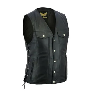 Men's Black Denim Style Motorcycle Leather Vest