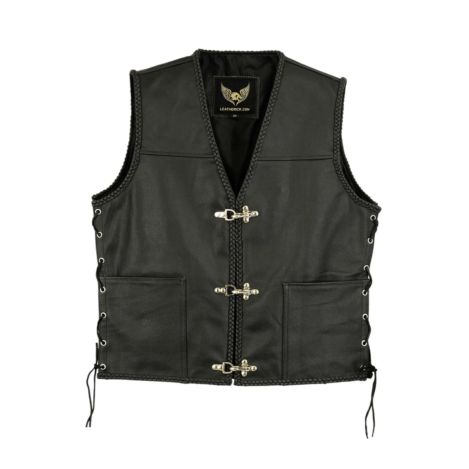 Men's Fish Hook Buckle Motorcycle Leather Vest