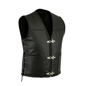 Men's Fish Hook Buckle Motorcycle Leather Vest