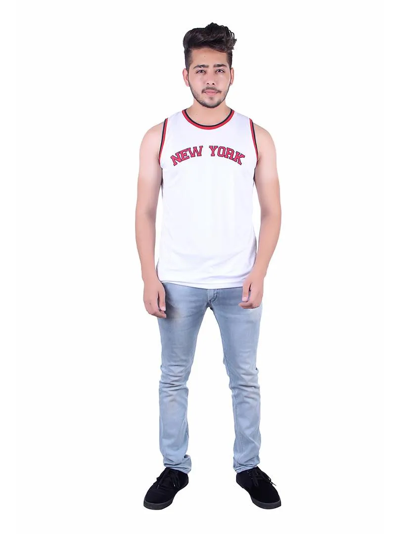 Men's White Printed Activewear Vest