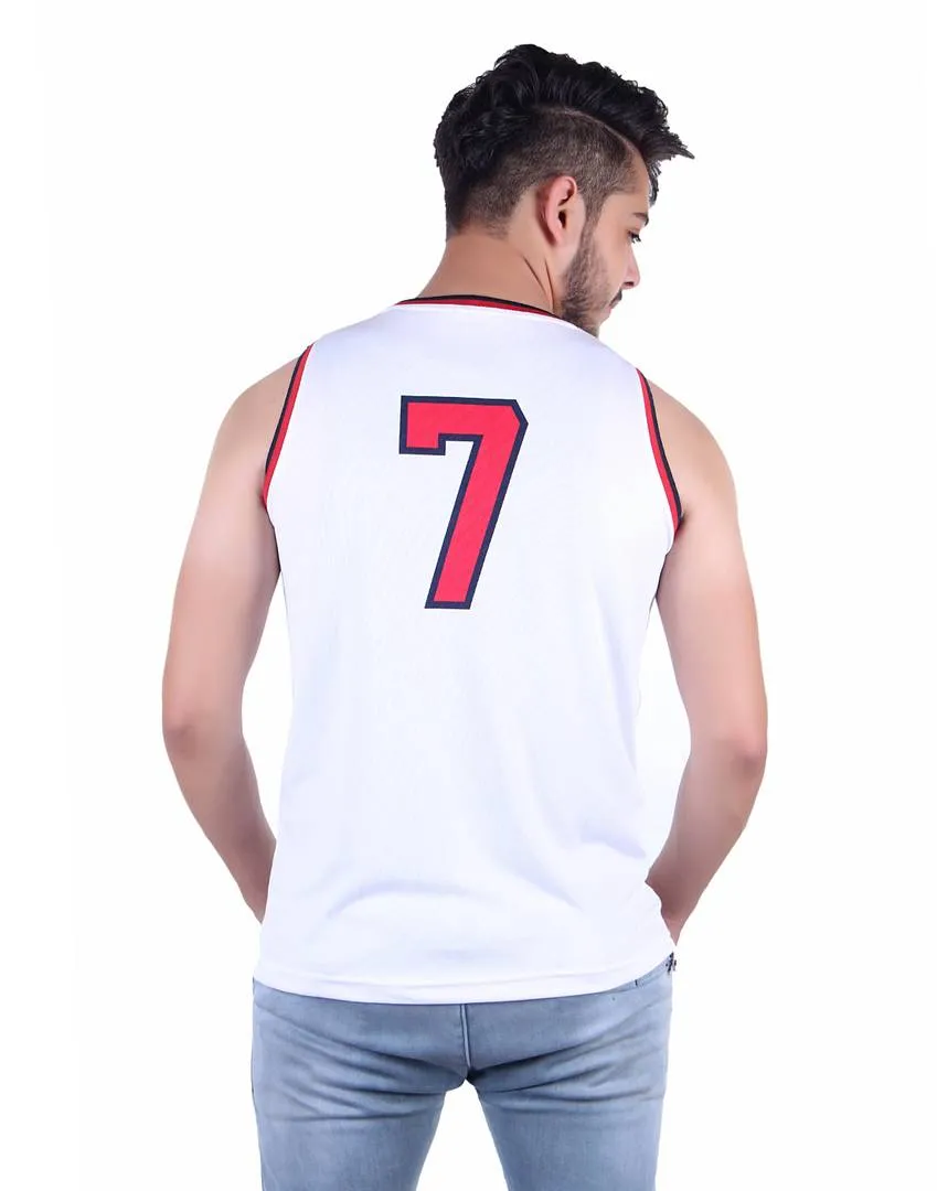 Men's White Printed Activewear Vest