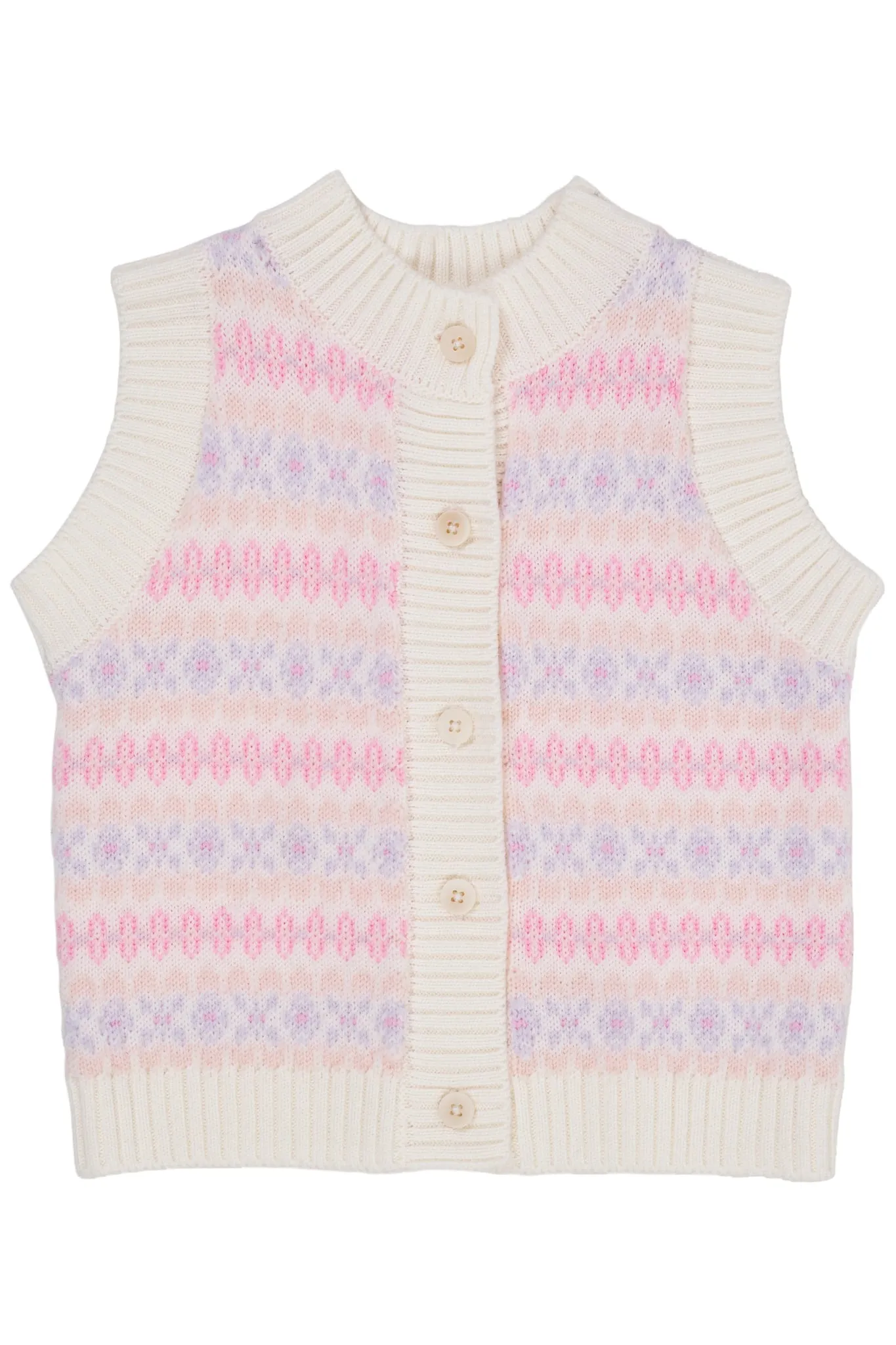 MERINO PATTERN BUTTON VEST - LAVENDER COMBI