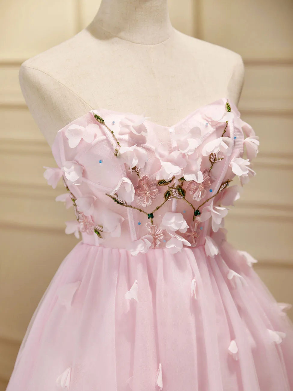 Mini/Short Pink Prom Dress, Cute Pink Homecoming Dresses with Beading Applique