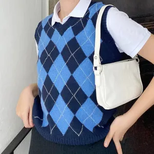 Navy Blue Argyle Vest