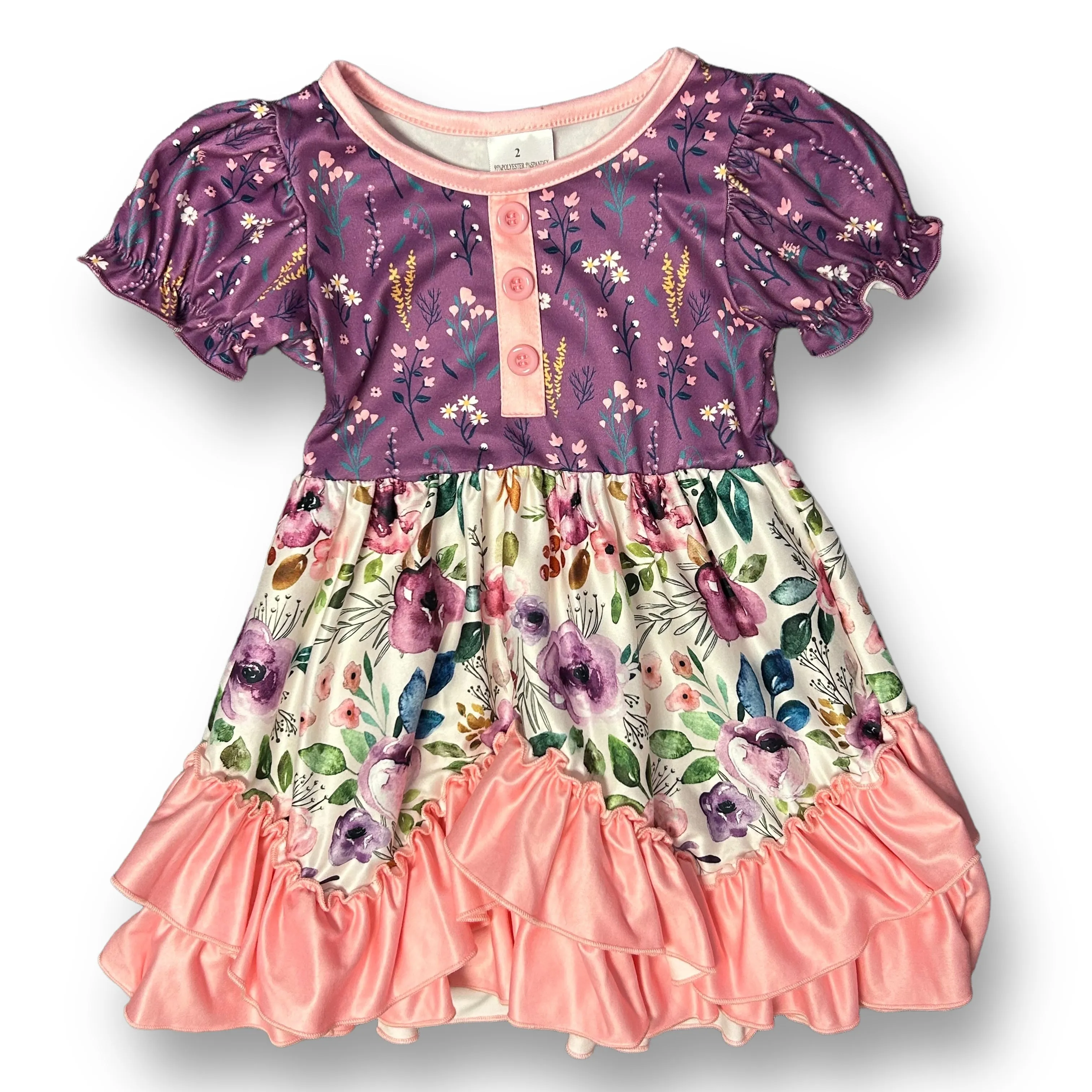 NEW! Girls Boutique Size 2 Pink & Purple Soft Floral Print Twirl Dress