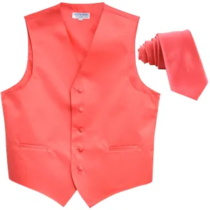 New Men's Formal Tuxedo Vest Waistcoat_2.5" skinny Necktie solid wedding coral