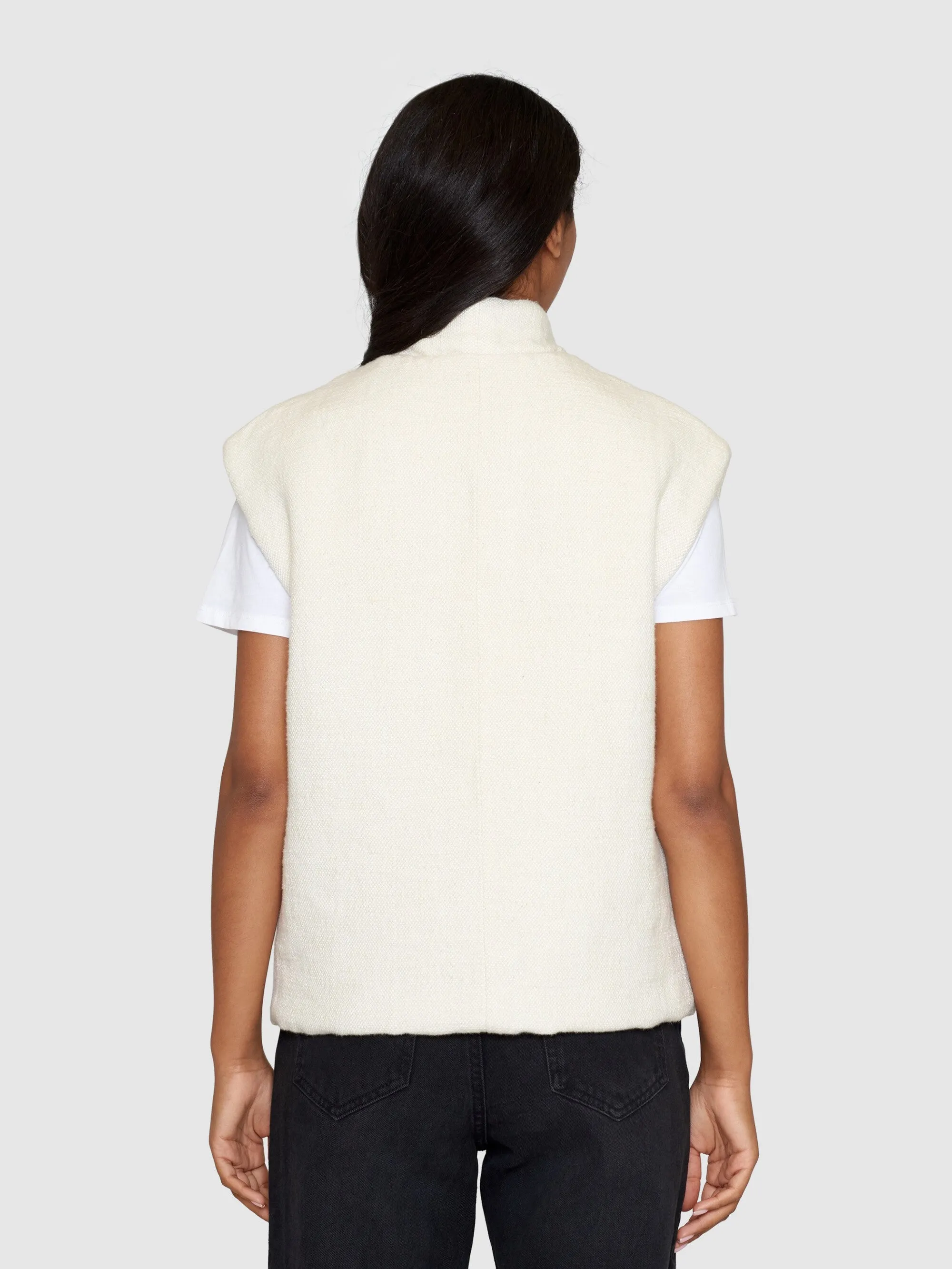 Padded kimono herringbone structure vest - Egret