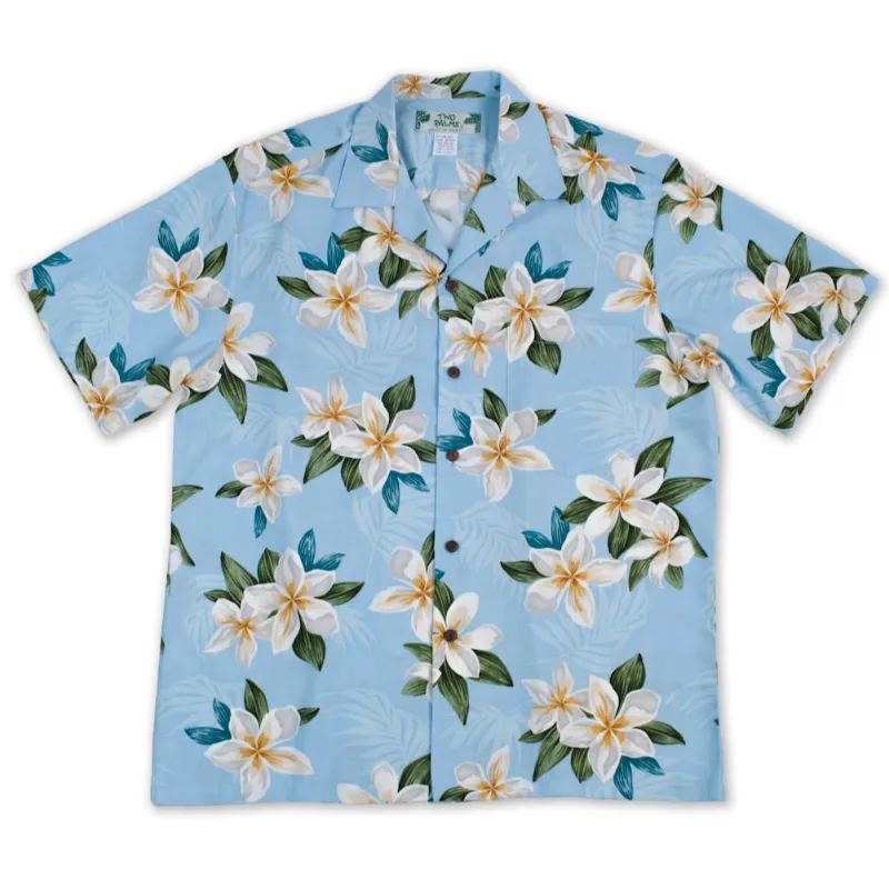 Pastel Blue Plumeria Shower Hawaiian Shirt, Blue