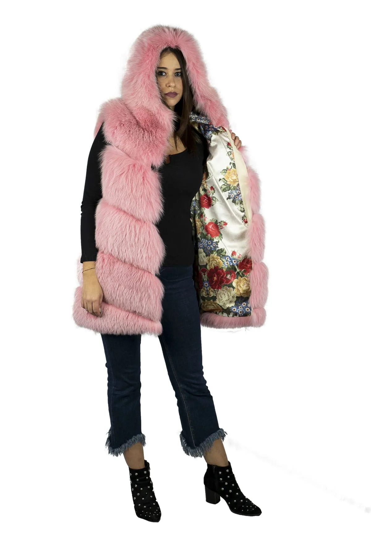 Pink Fox Hooded Vest