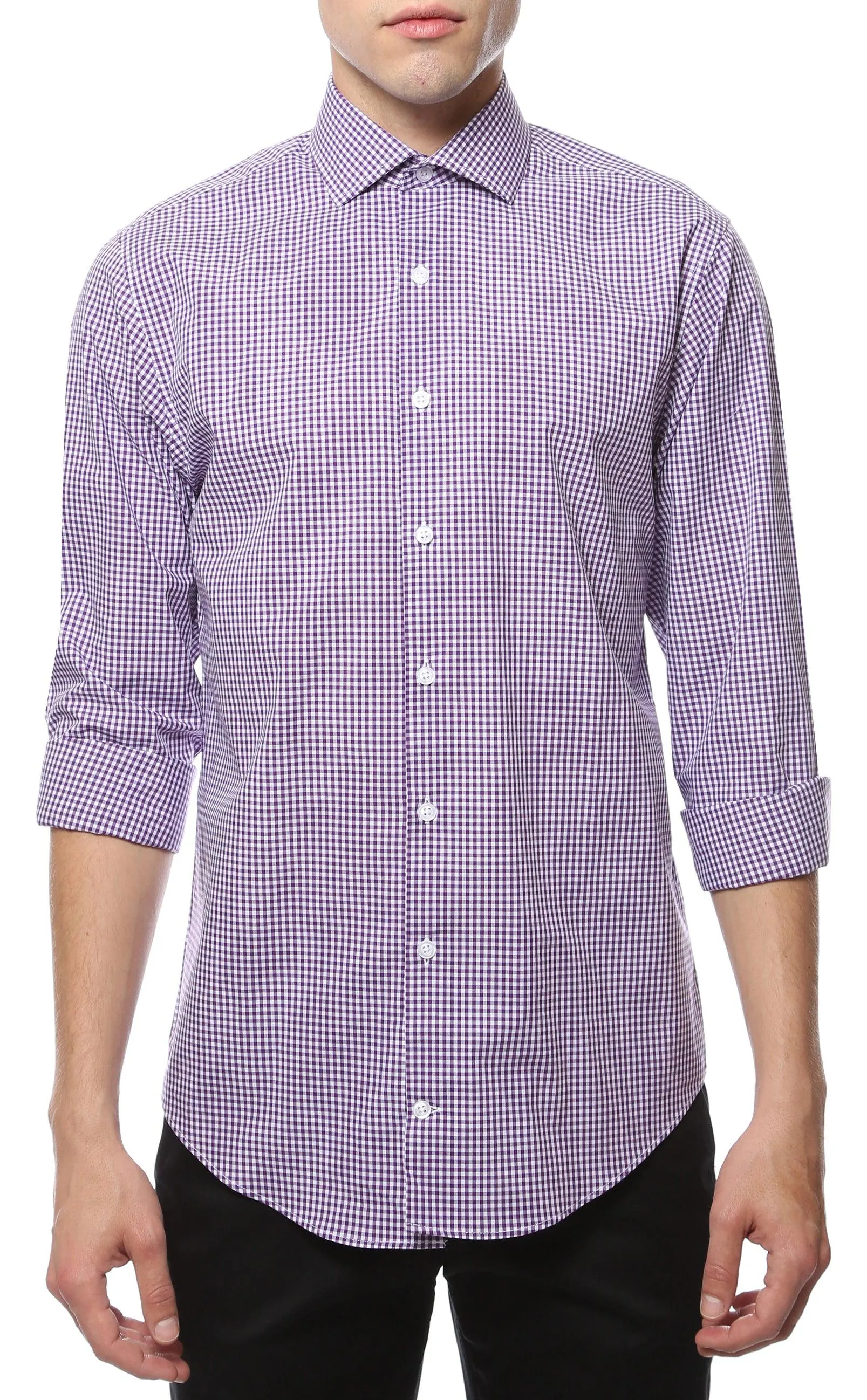 Purple Gingham Check Dress Shirt - Slim Fit