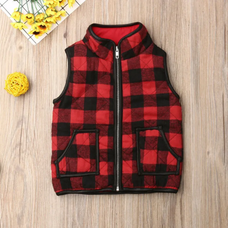 Richie - Plaid Checks Boys Vest , Red