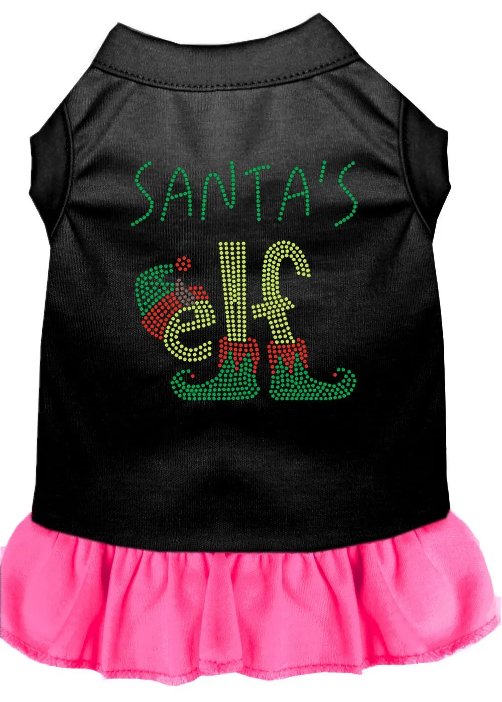 Santa's Elf Rhinestone Dog Dress Black With Bright Pink Xs (8)