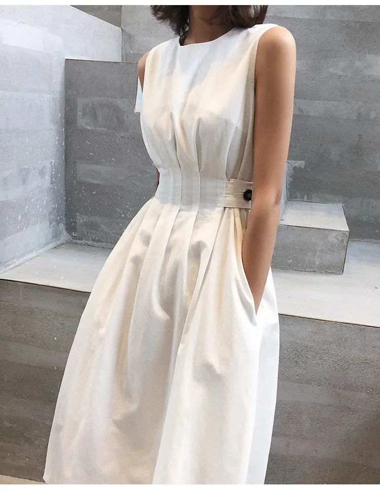 Sleeveless Vest Suspender Midi Dress