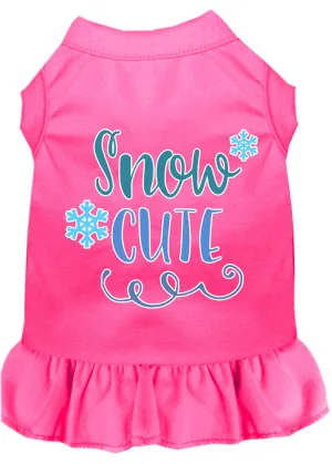 Snow Cute Screen Print Dog Dress Bright Pink Med