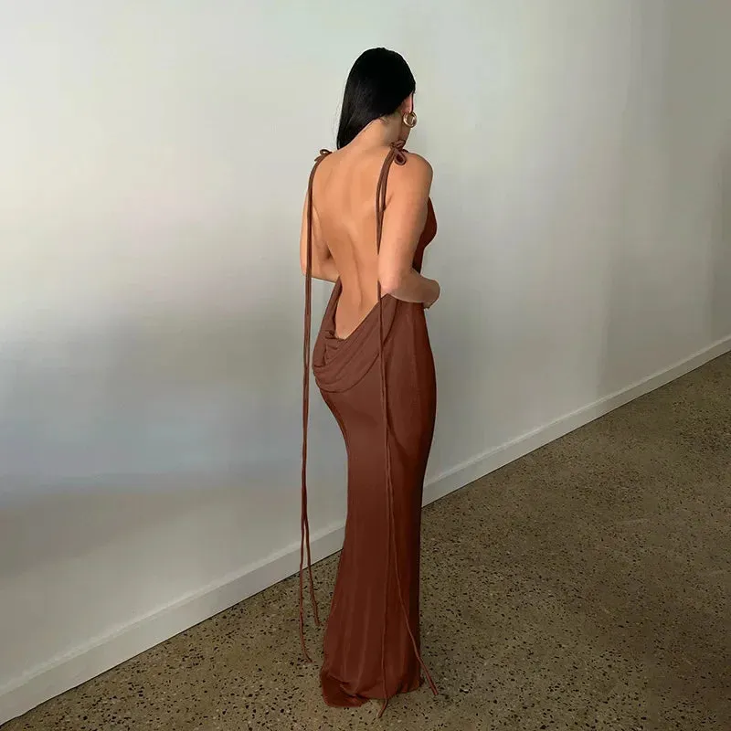 Spaghetti Strap Backless Maxi Dress