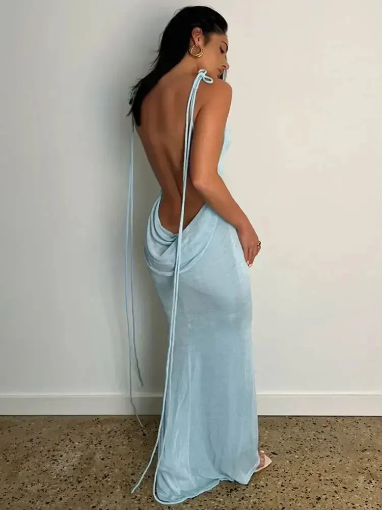 Spaghetti Strap Backless Maxi Dress