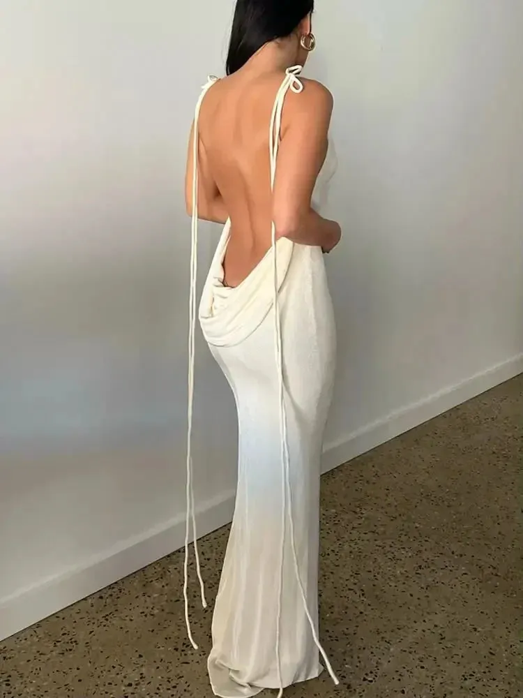 Spaghetti Strap Backless Maxi Dress