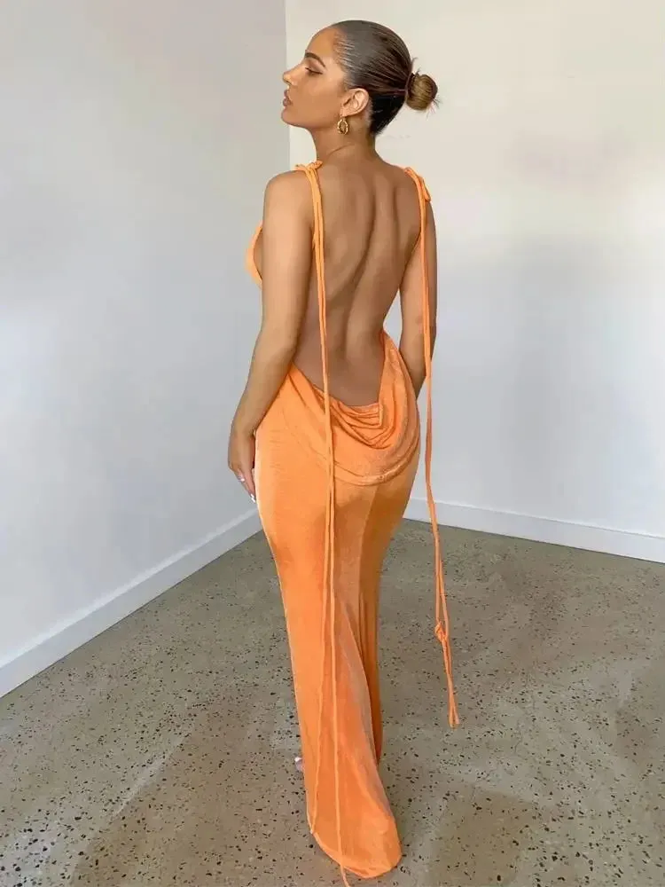 Spaghetti Strap Backless Maxi Dress