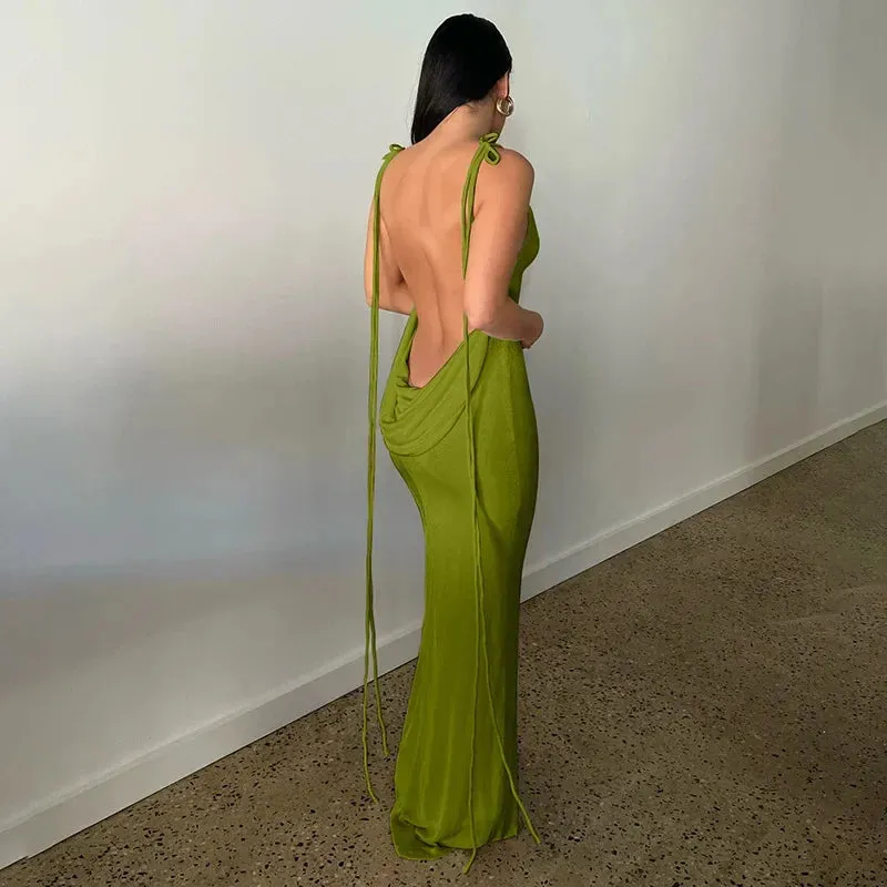 Spaghetti Strap Backless Maxi Dress