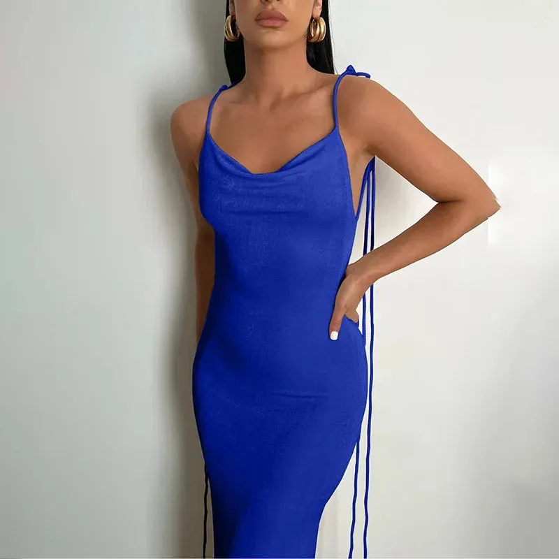 Spaghetti Strap Backless Maxi Dress