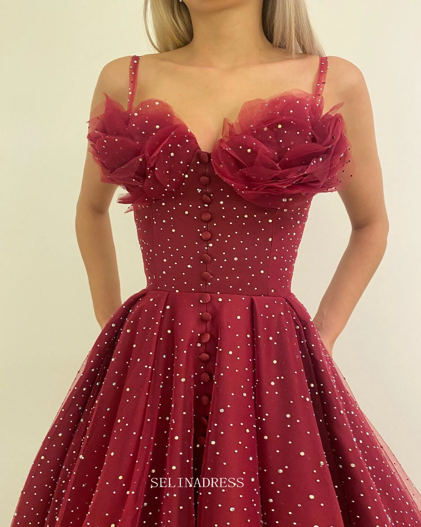 Spaghetti Straps Burgundy Prom Dress Beautiful Princess Long Evening Formal Dress #POL119