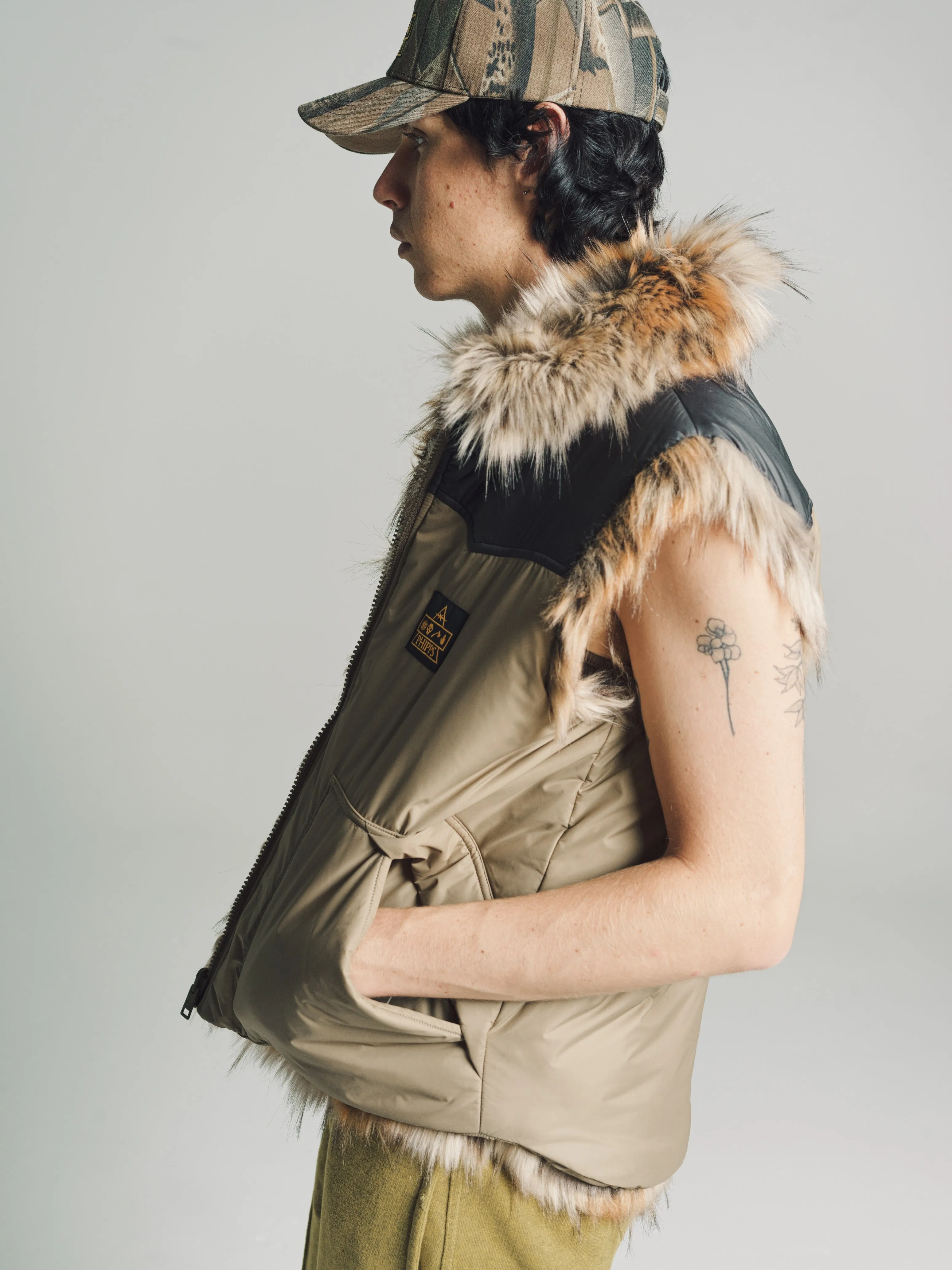 Tan Woolrich Reversible Puffer Vest