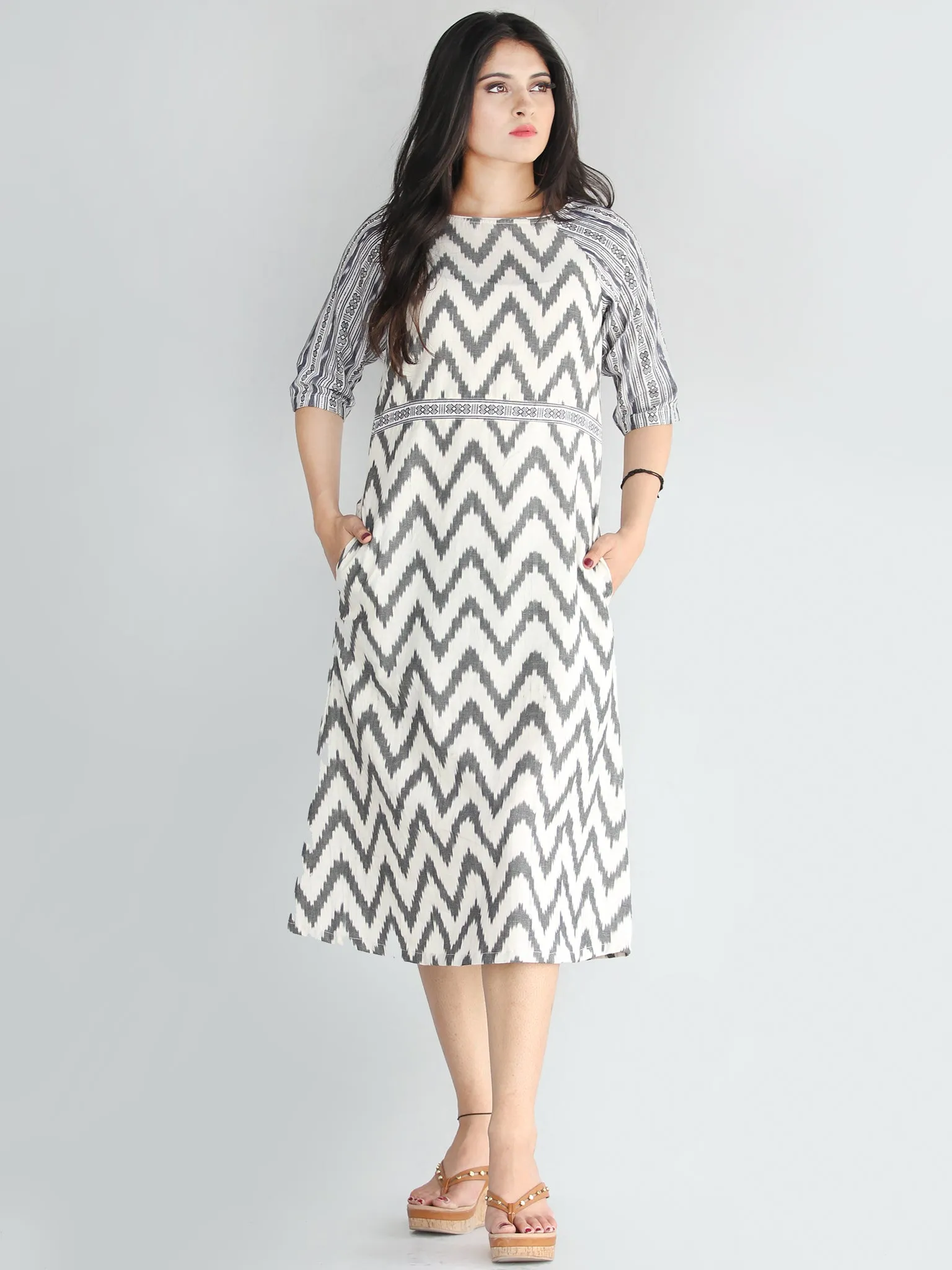 Vashti - Handwoven Cotton Silk Ikat Midi Dress - D418F1452