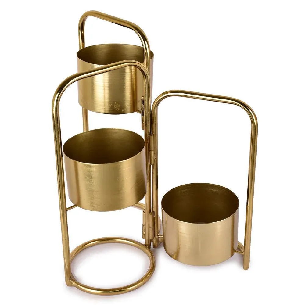 Veena Gold Foldable Planter with 3 Pots | Luxury Vase Pot