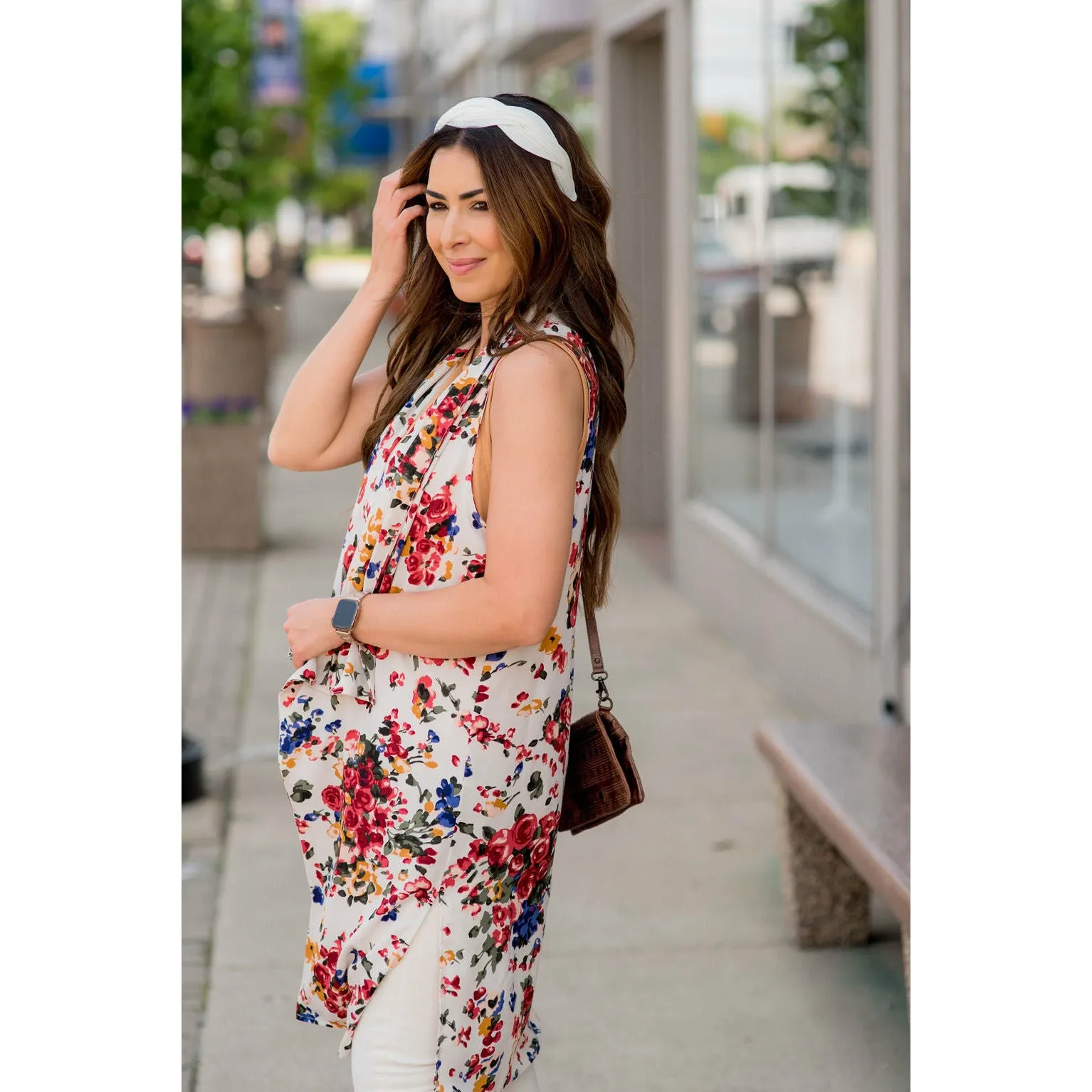 White Floral Kimono Vest