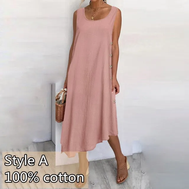 Wjczt 2022 Women&#39;s Summer Long Dress Fashion Beach Sleeveless Vest Maxi Dress Celmia Casual Asymmetrical Sundress Solid Loose Robes