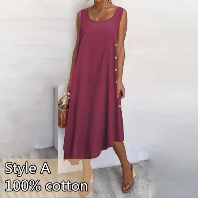 Wjczt 2022 Women&#39;s Summer Long Dress Fashion Beach Sleeveless Vest Maxi Dress Celmia Casual Asymmetrical Sundress Solid Loose Robes