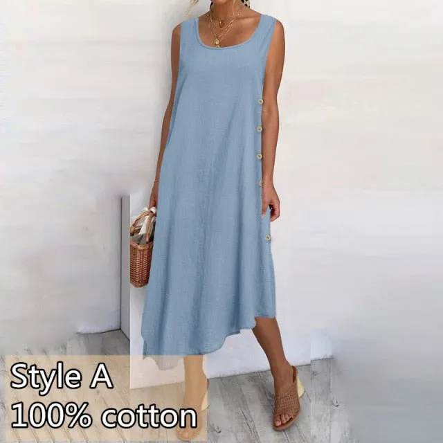 Wjczt 2022 Women&#39;s Summer Long Dress Fashion Beach Sleeveless Vest Maxi Dress Celmia Casual Asymmetrical Sundress Solid Loose Robes