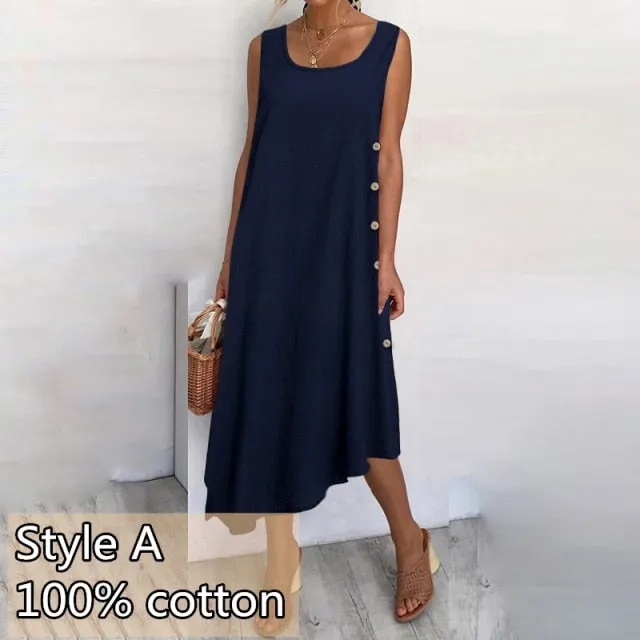 Wjczt 2022 Women&#39;s Summer Long Dress Fashion Beach Sleeveless Vest Maxi Dress Celmia Casual Asymmetrical Sundress Solid Loose Robes