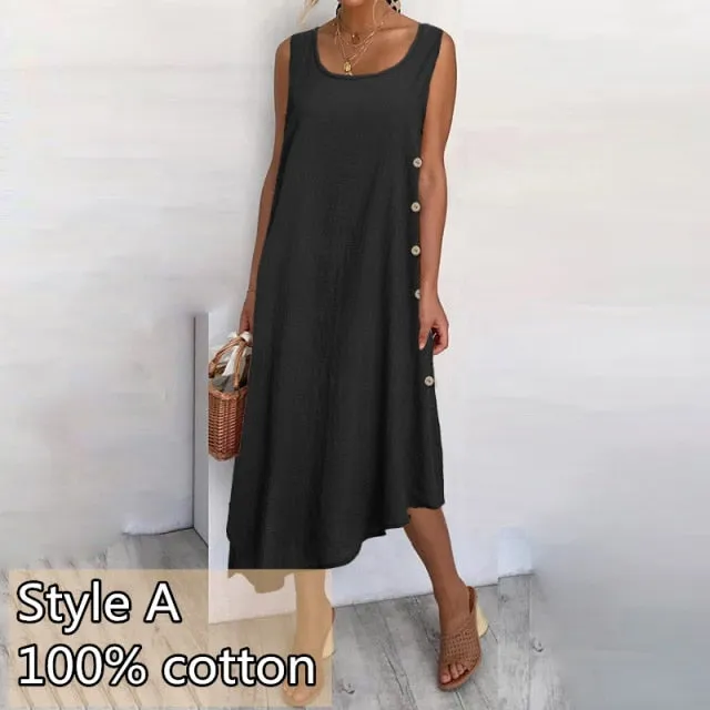 Wjczt 2022 Women&#39;s Summer Long Dress Fashion Beach Sleeveless Vest Maxi Dress Celmia Casual Asymmetrical Sundress Solid Loose Robes