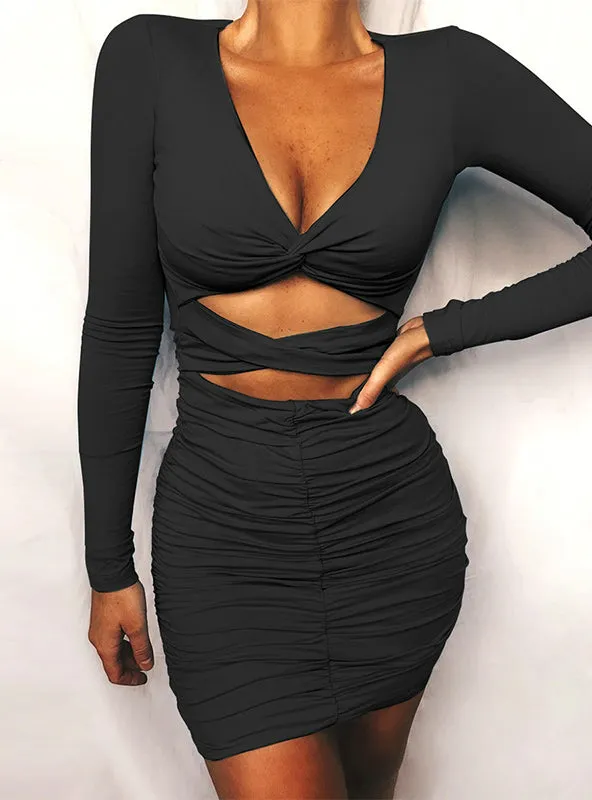 Women Twisted Cutout Front Ruched Bodycon Dress