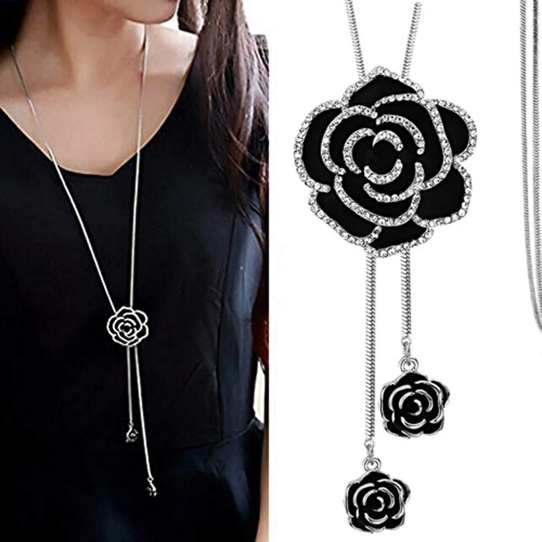 Yellow Chimes Western Stylish Rose Charm Long Chain Pendant Necklace for Women and Girls