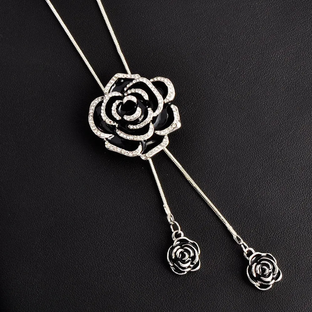 Yellow Chimes Western Stylish Rose Charm Long Chain Pendant Necklace for Women and Girls