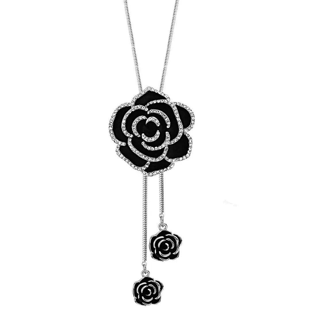 Yellow Chimes Western Stylish Rose Charm Long Chain Pendant Necklace for Women and Girls